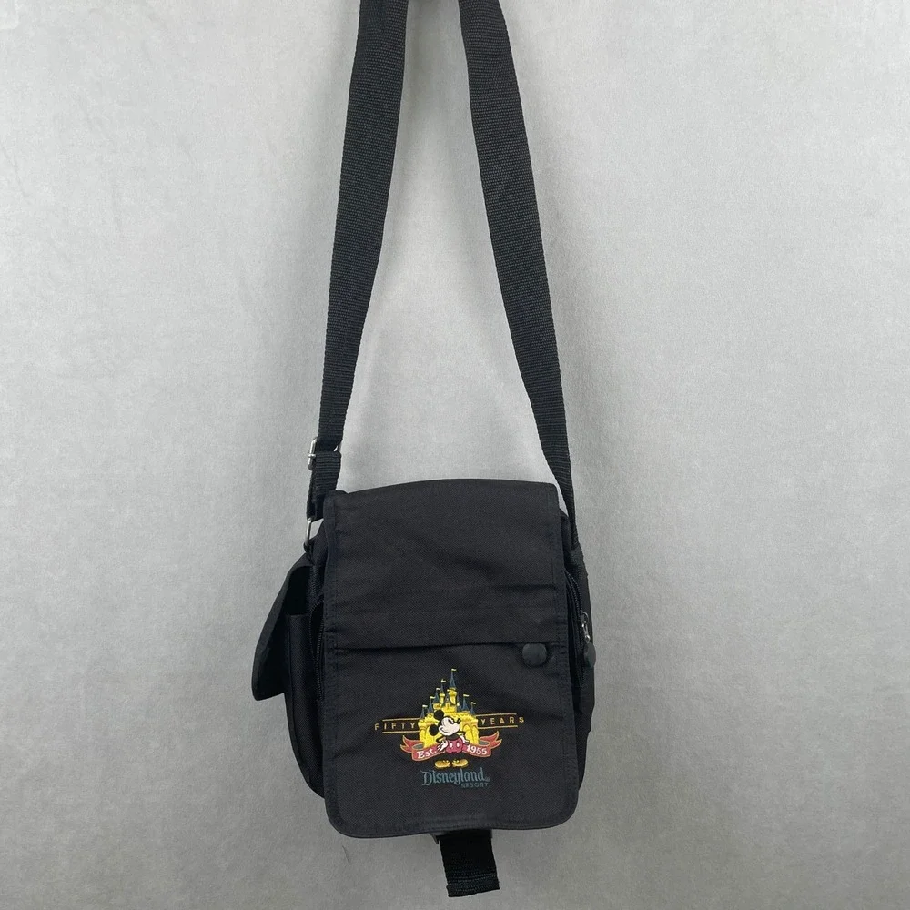Disneyland Resort 50th Anniversary Mickey Mouse Black Canvas Crossbody Bag 2005‎